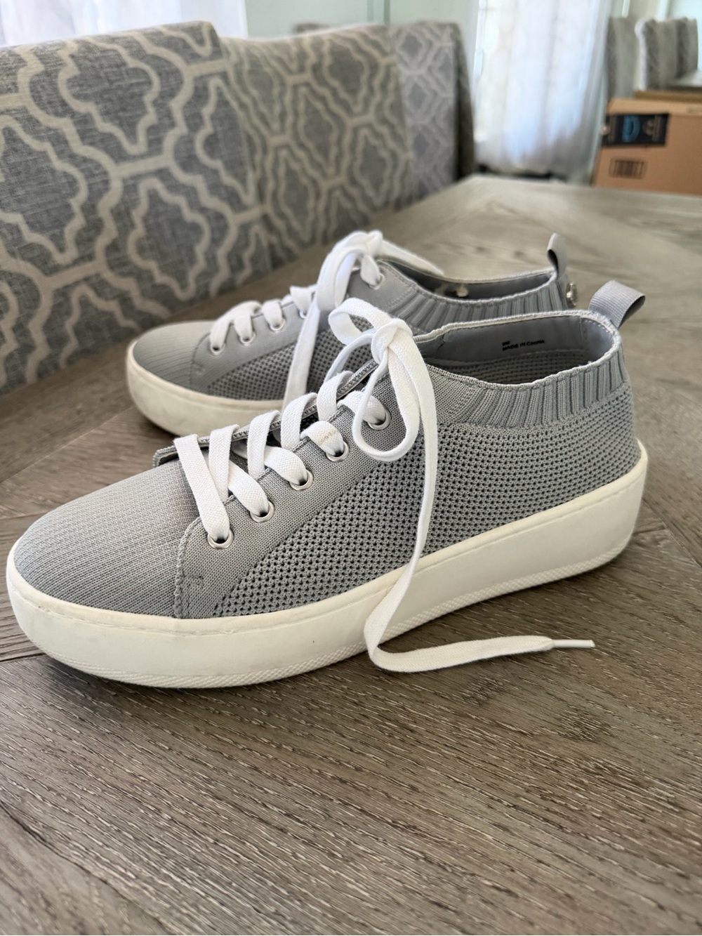 Steve Madden Light Gray Knit Platform Sneakers - Lace Up